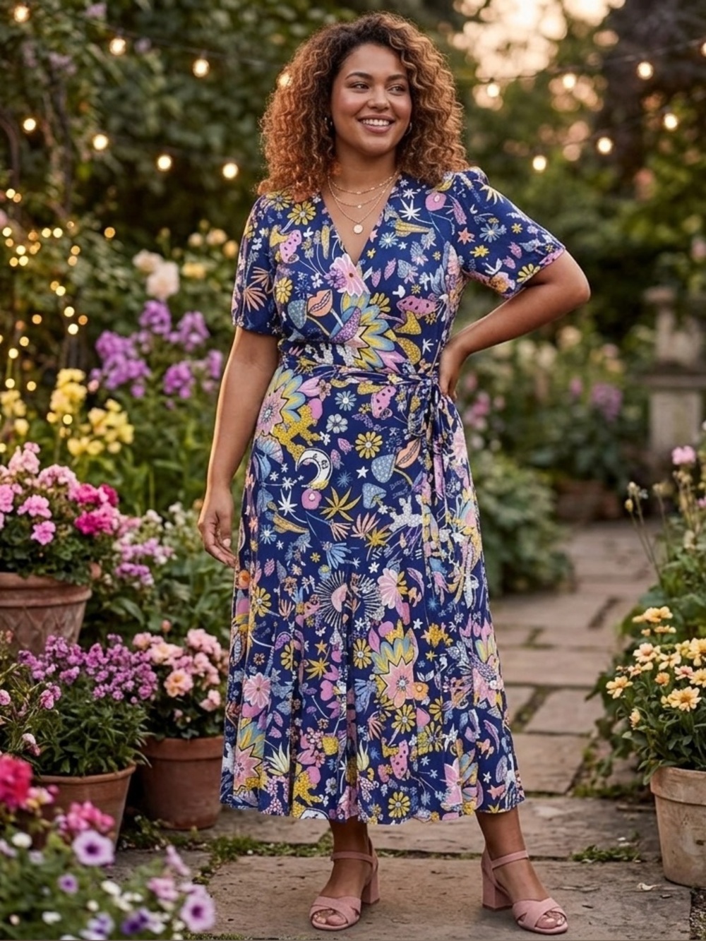 Modcloth Kaleidoscopic Mushroom Dreamscape Midi Wrap Dress